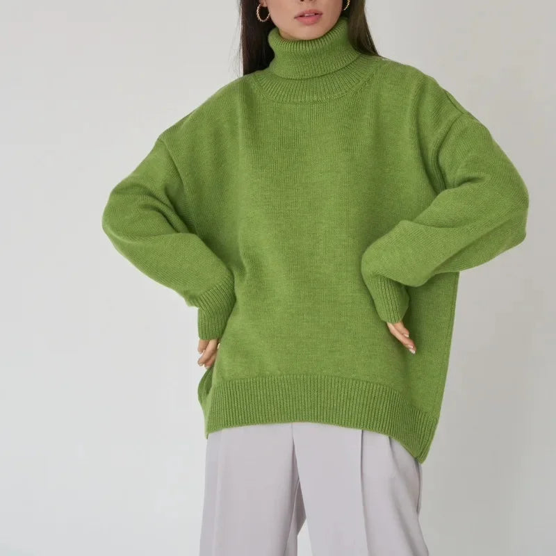 Arya oversized cream turtleneck sweater with ribbed knit detailing, cozy soft blend fall winter style
