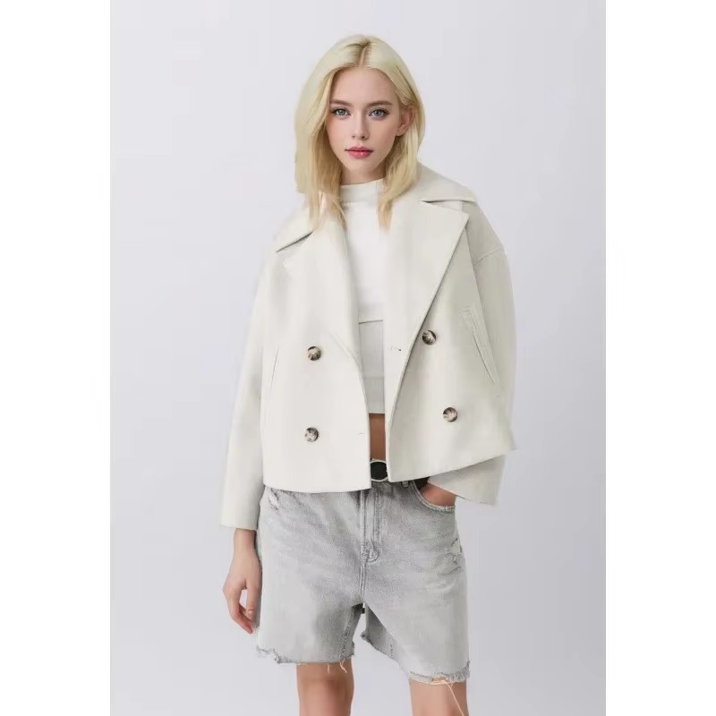 Women's camel wool blend coat double button front turn-down collar timeless everyday warmth
