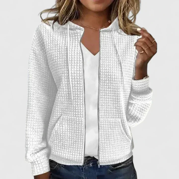 Olivia elegant cardigan draped silhouette figure-enhancing flowing layer in soft neutral tones