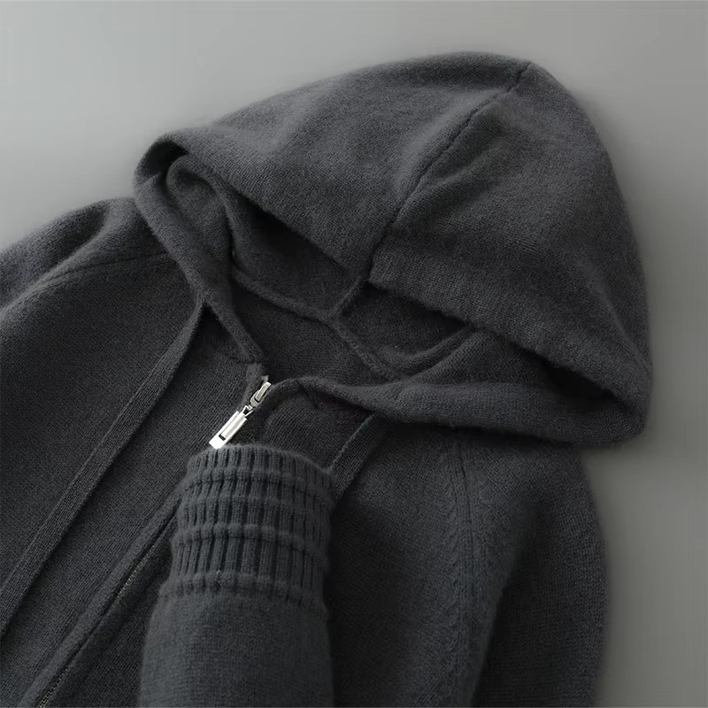 Men's merino wool hooded cardigan sweater jacket lightweight breathable knit refined casual style