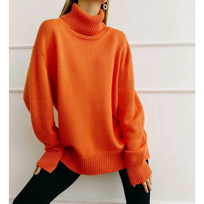 Arya oversized cream turtleneck sweater with ribbed knit detailing, cozy soft blend fall winter style