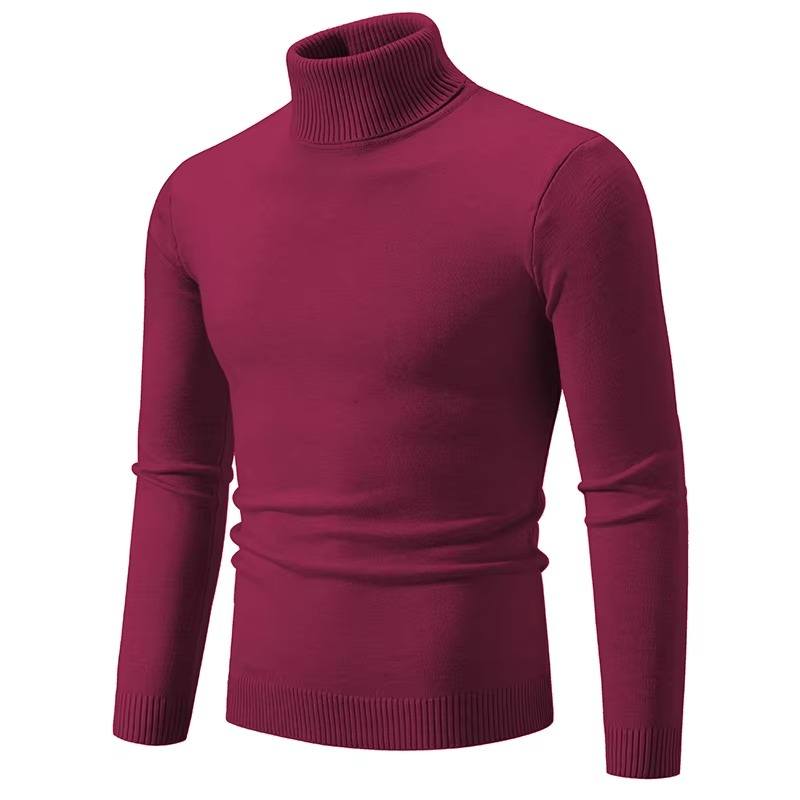 Men's slim fit thick knit turtleneck sweater in neutral tone, warm acrylic pullover for casual wear