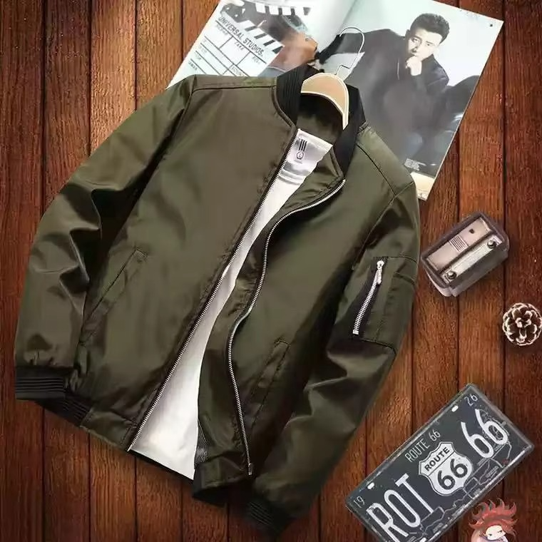 Men's burgundy lightweight bomber jacket with full-zip closure and zip pockets for casual everyday wear