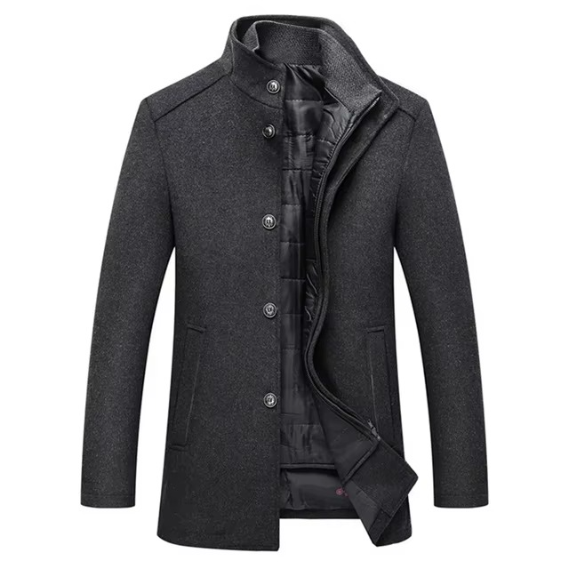 Men's slim wool blend parka coat in classic tones, adjustable fit for business style and winter warmth