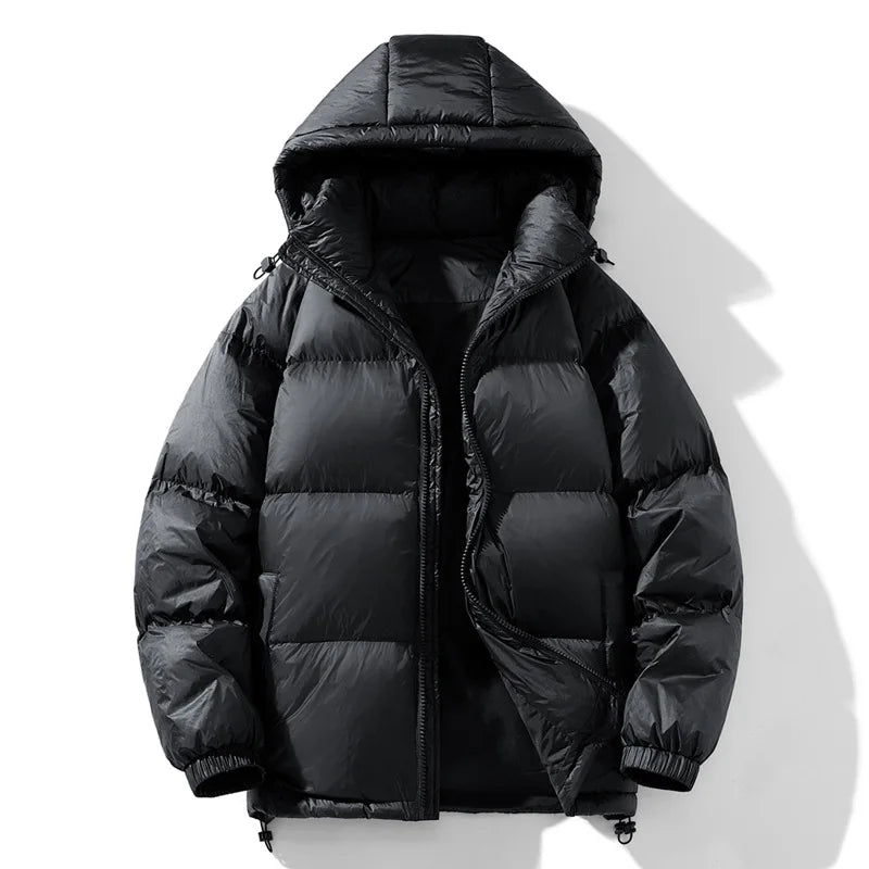 Wavlynn Henri Moreau navy hooded down jacket 90% duck down insulation slim minimalist fit men