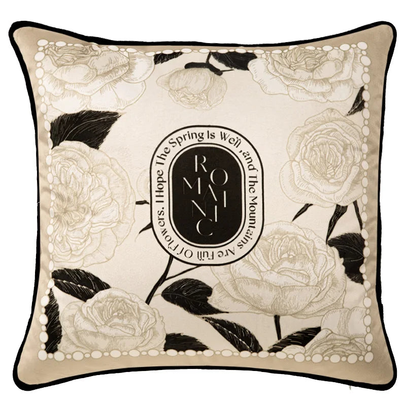 Thorne black and off-white velvet cushion cover with timeless sophisticated design