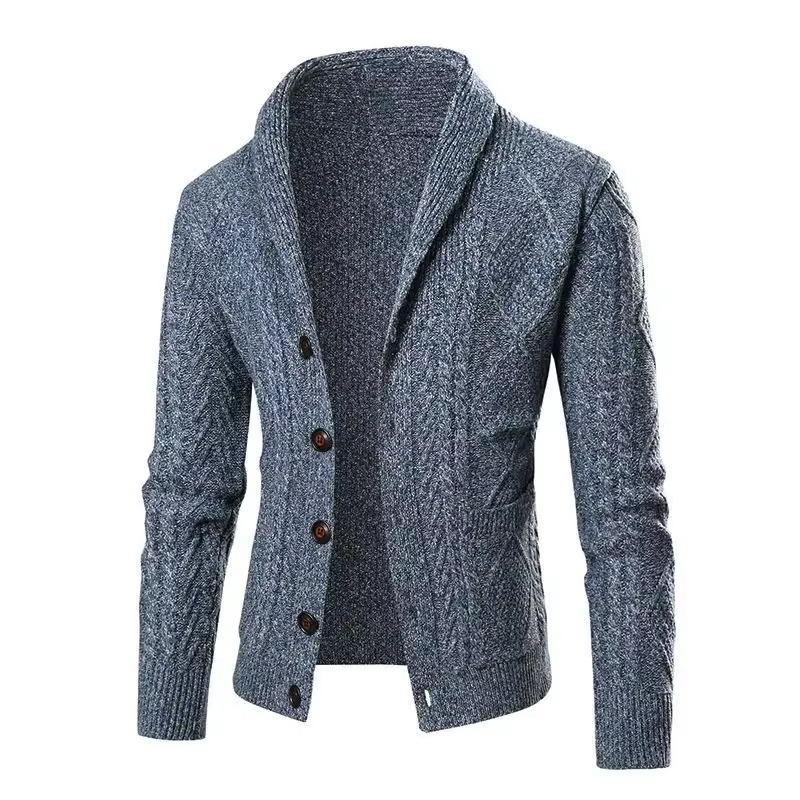 Men's slim fit solid knit cardigan coat with shawl collar and button front for autumn winter