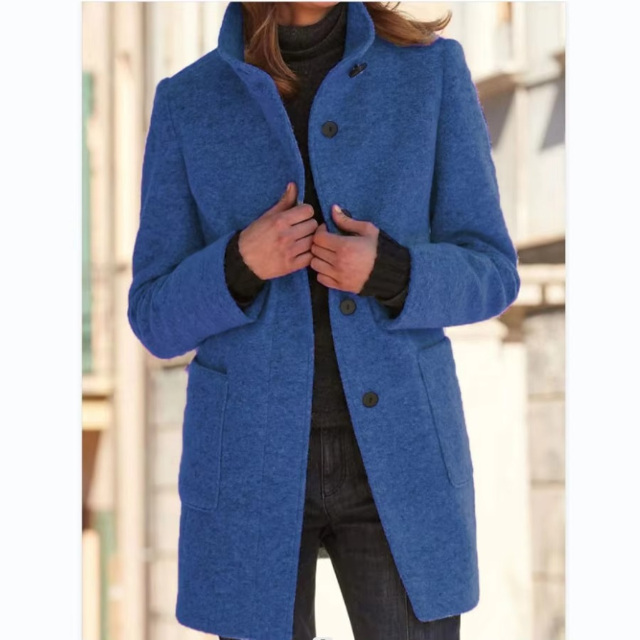 Women's vintage wool blend stand collar jacket warm structured silhouette timeless fall style