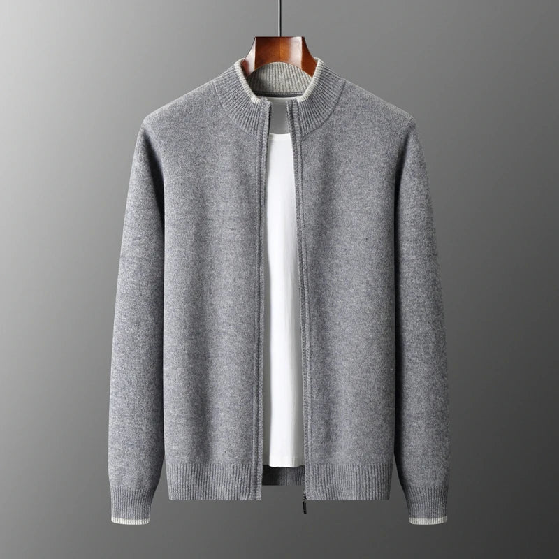 Kayden wool zip-up sweater stand collar relaxed fit knit pullover for cooler weather