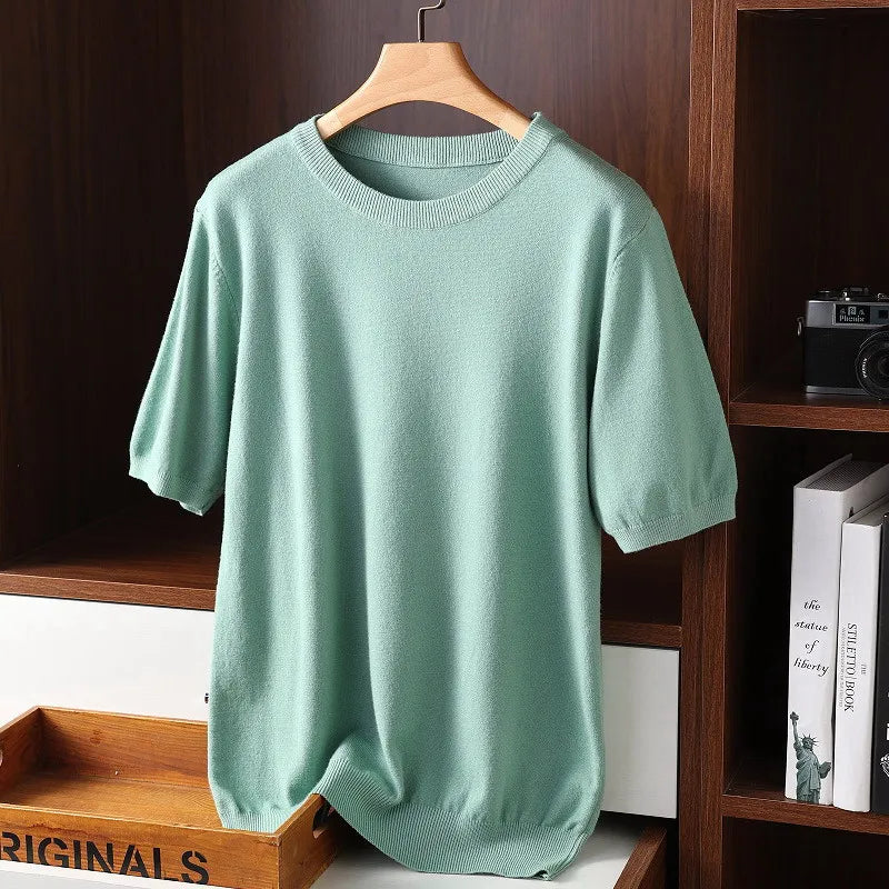 Wavlynn men's cashmere knitted crew neck shirt, ultra-soft luxury knit top for all seasons