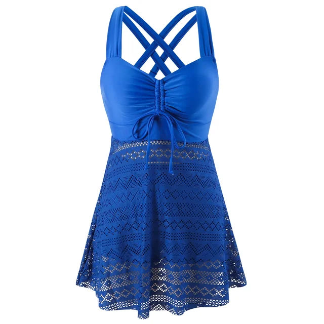 Women's tummy control tankini swimsuit in flattering cut with built-in shaping and full coverage design