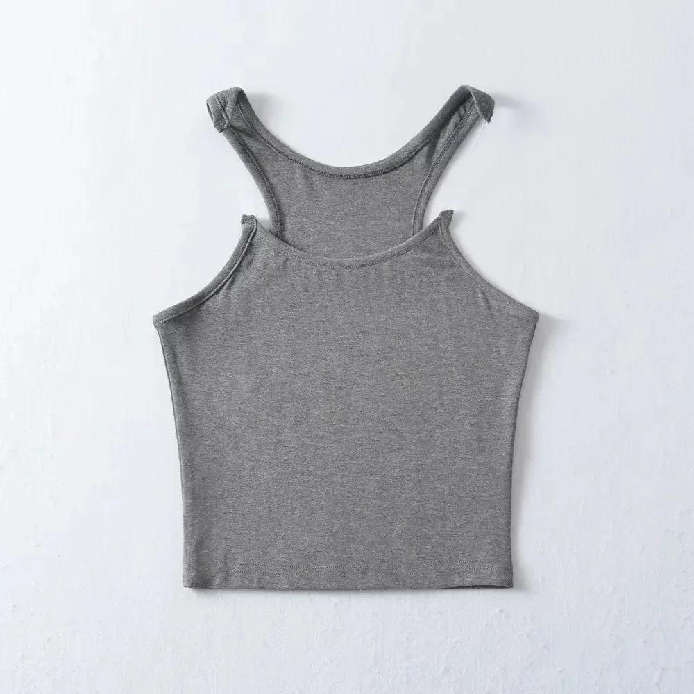 White sleeveless tank top with invisible straps, slimming fit, lightweight and perfect for layering