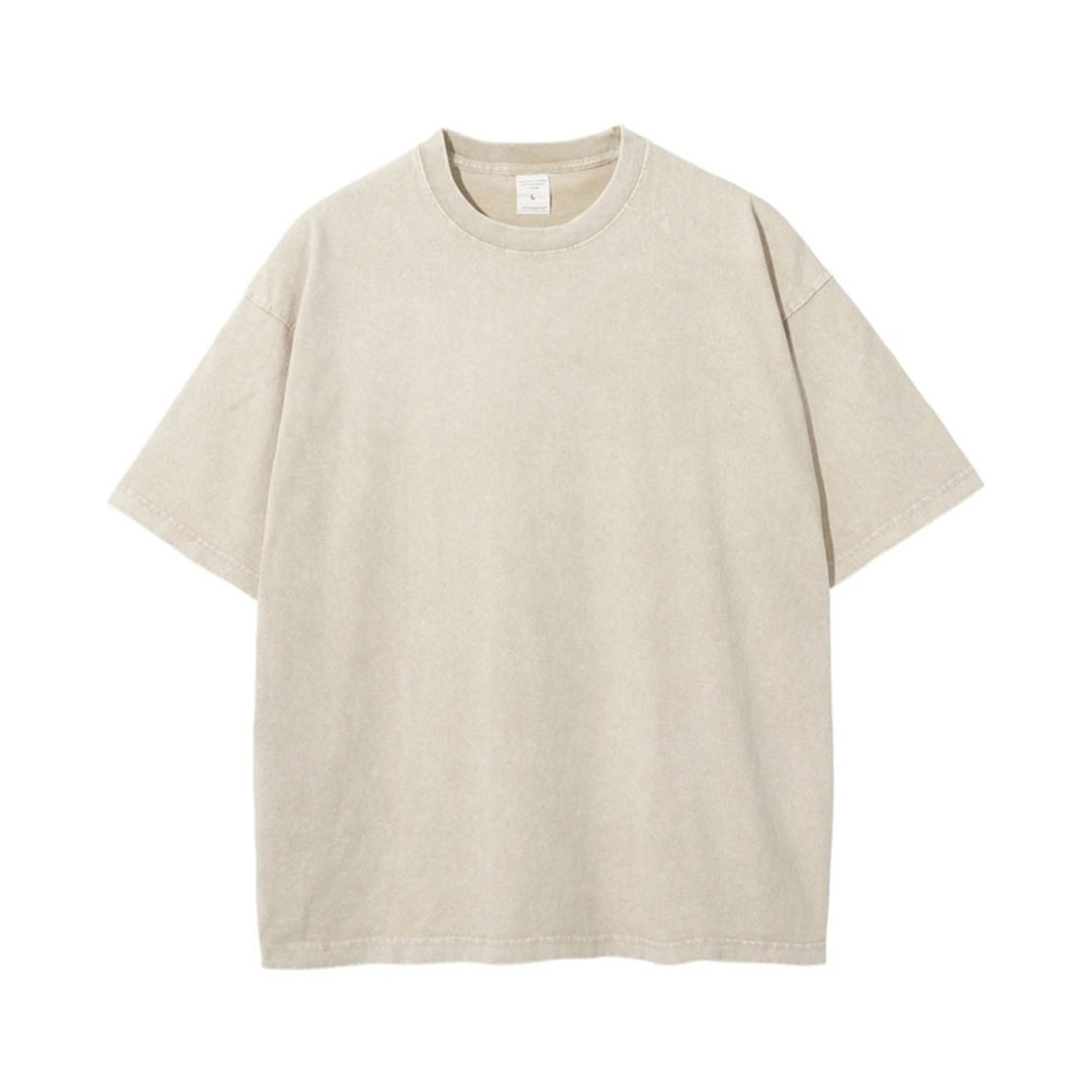 Vintage washed distressed oversized white cotton tee drop shoulder relaxed fit short sleeve