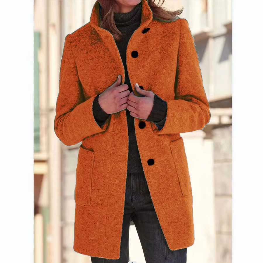 Women's vintage wool blend stand collar jacket warm structured silhouette timeless retro style