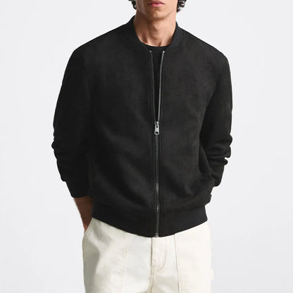 Men's brown suede bomber jacket tailored fit with premium elite-grade leather texture