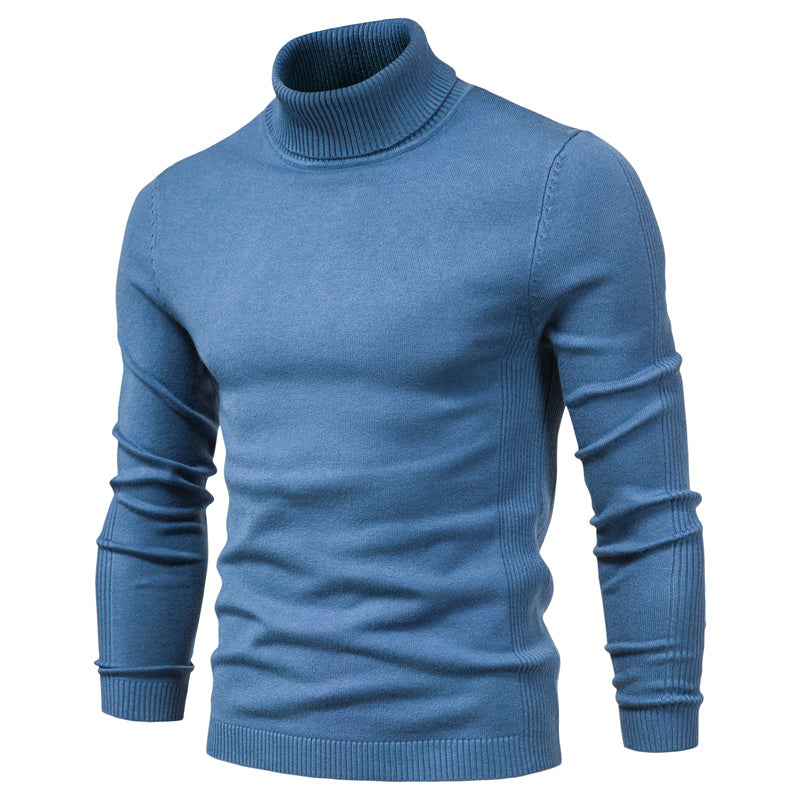 Men's warm knitted turtleneck pullover sweater in cozy soft knit fabric with snug high-neck silhouette