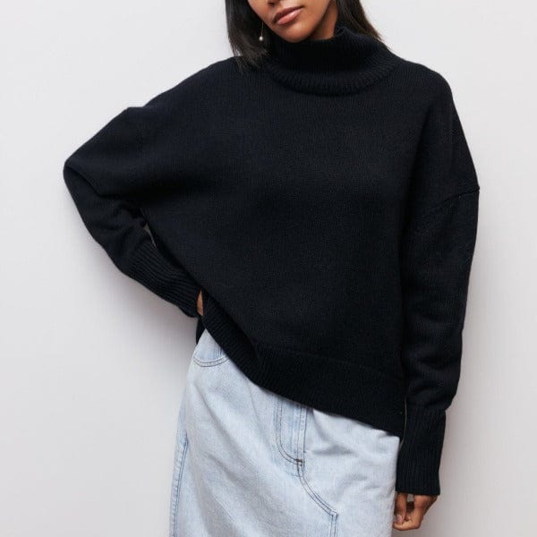 Ivory wool-blend turtleneck sweater with high ribbed neck and voluminous relaxed fit
