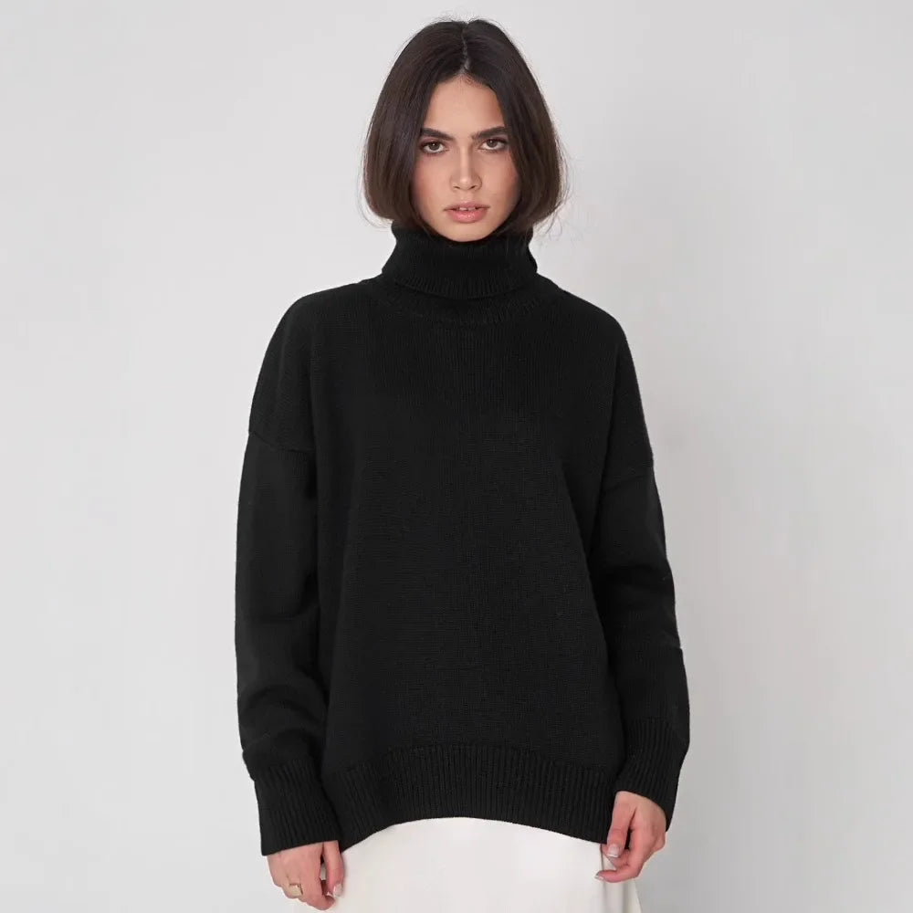 Arya oversized cream turtleneck sweater soft knit blend ribbed details cozy fall winter style