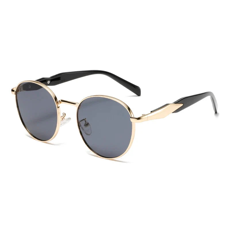 Retro oval sunglasses champagne gold rims tortoiseshell temples UV400 protection 90s style