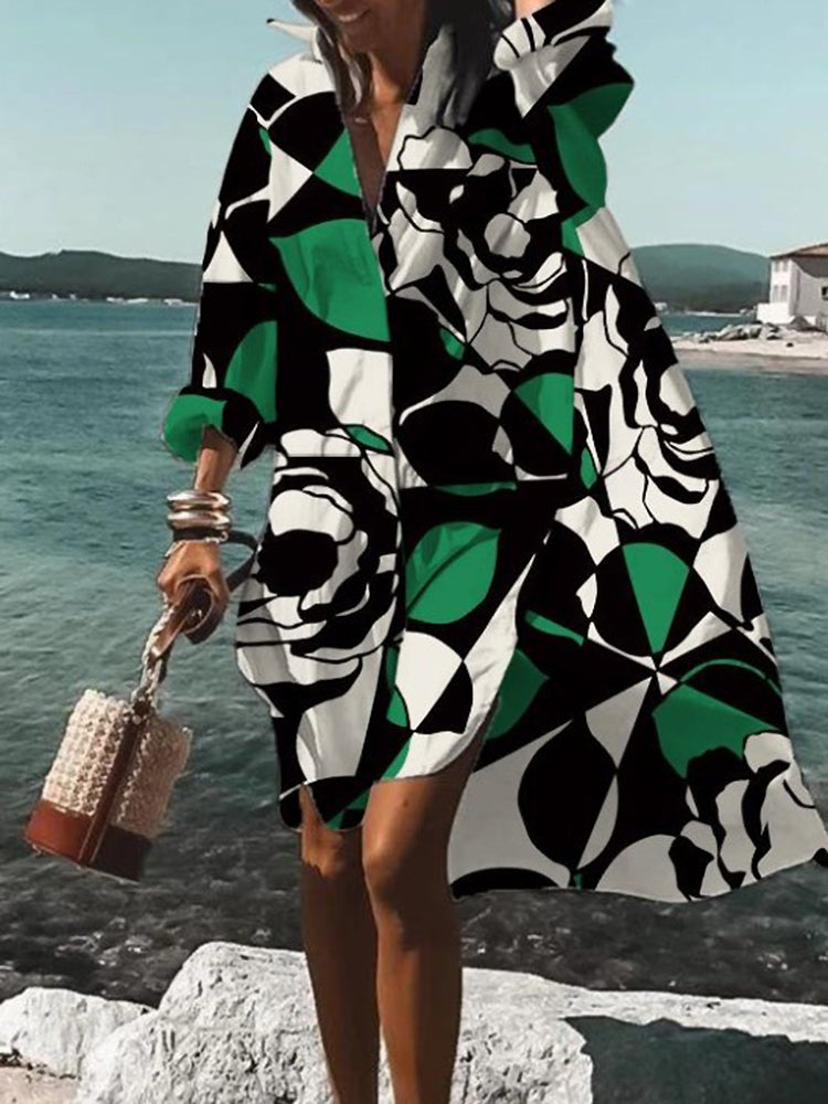 Floral midi shirt dress oversized silhouette breezy summer style relaxed fit vibrant print