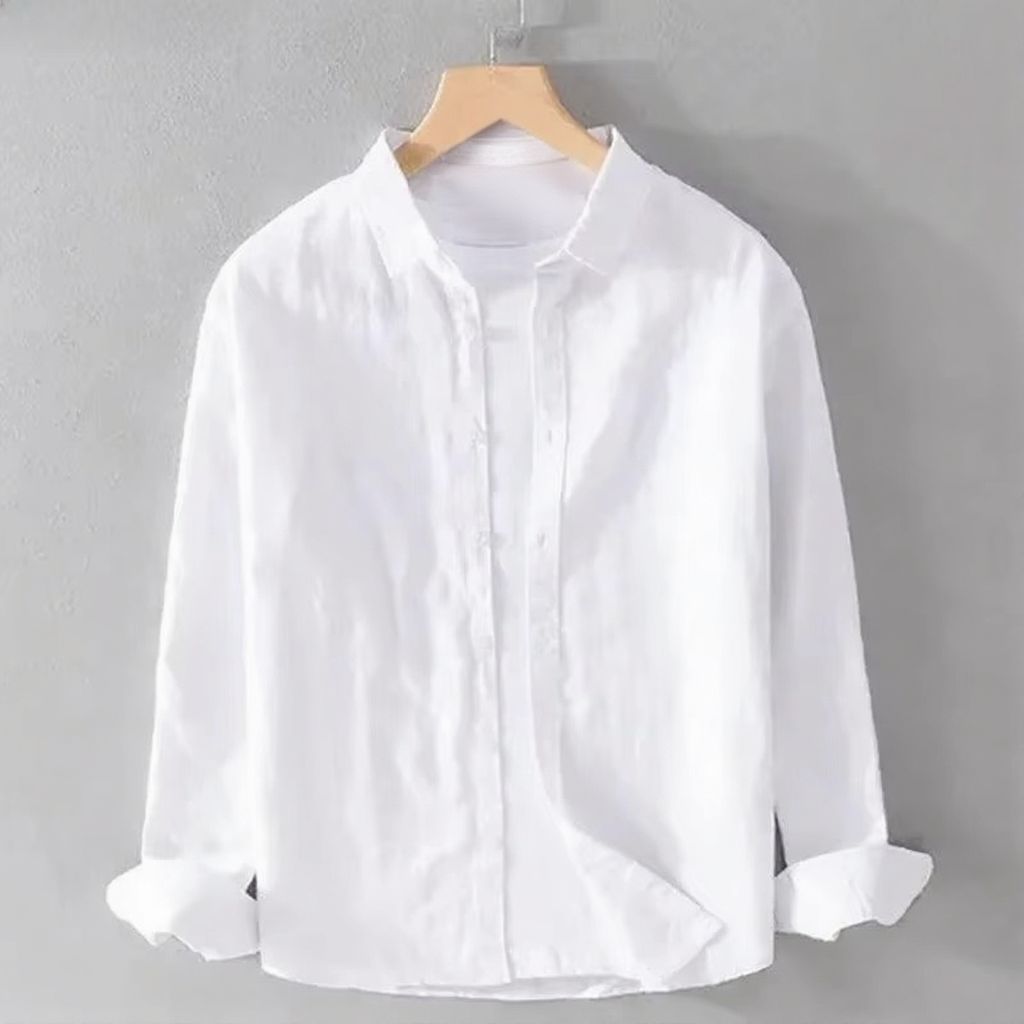 Men's lightweight cotton linen casual shirt, relaxed fit long sleeve with breathable natural fabric