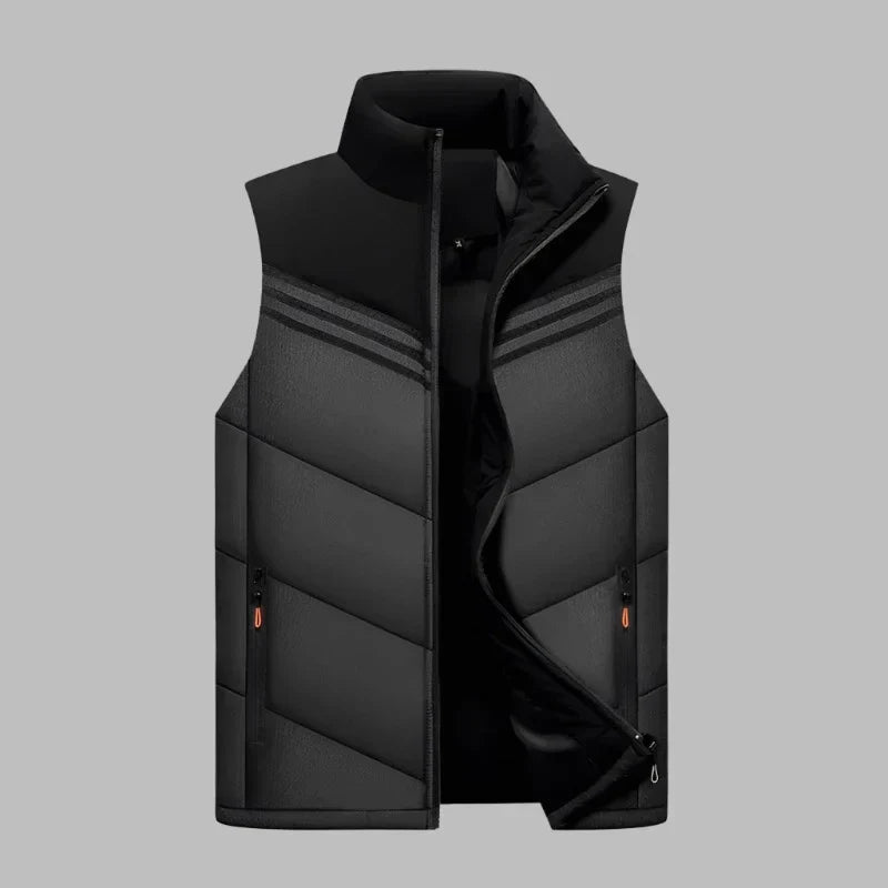 Men's slim fit quilted padded vest high collar zippered pockets lightweight winter outerwear