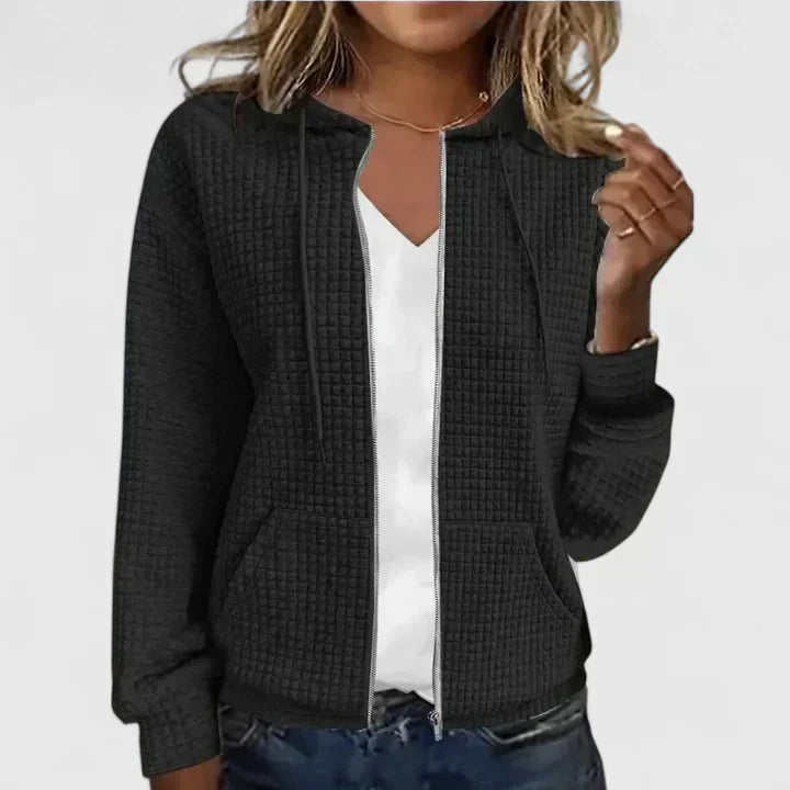 Olivia elegant cardigan flowing drape figure-enhancing silhouette refined layering piece