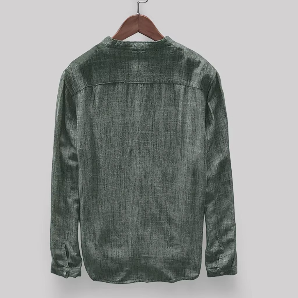 Men's solid color cotton linen long sleeve shirt Japanese minimalist style breathable office weekend fit