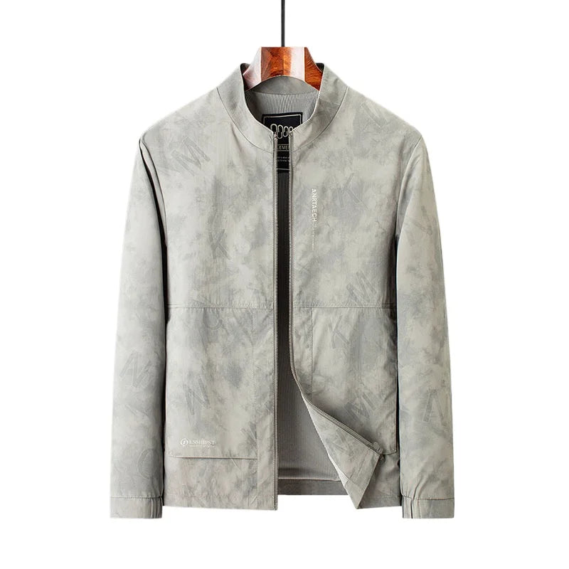 Muted abstract pattern loose-fit polyester windbreaker with elastic cuffs in minimalist casual style
