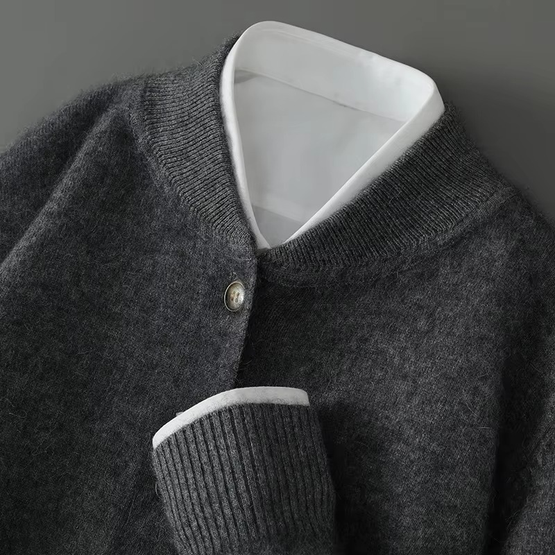 Men's mink cashmere stand collar cardigan sweater loose fit knitted coat business casual warmth