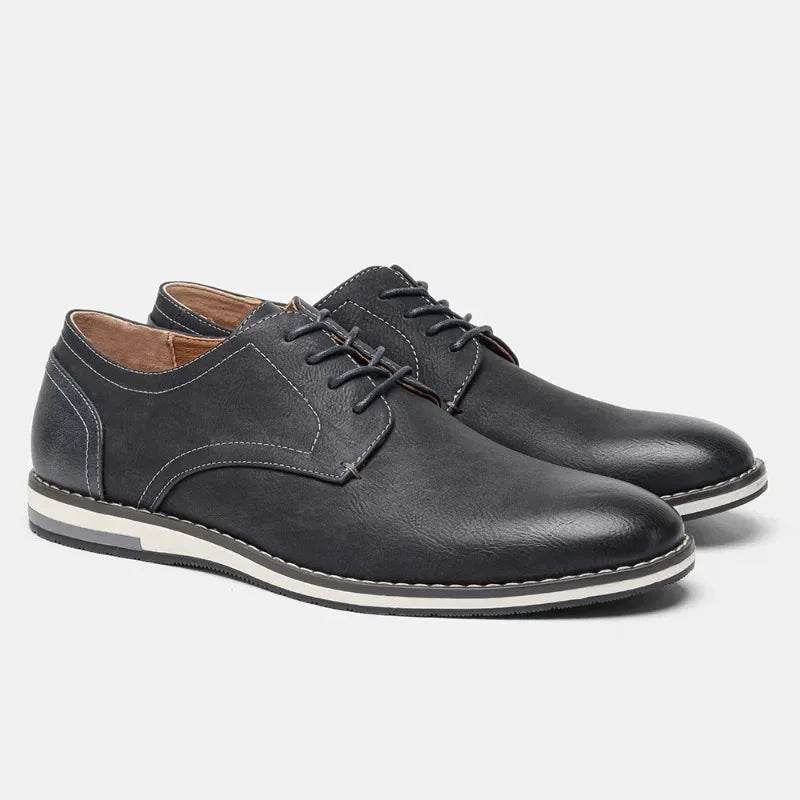 Men's brown synthetic leather derby shoes classic silhouette rubber outsole business casual style