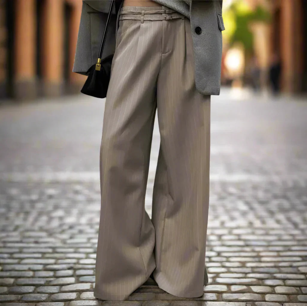 Women's high-waisted wide-leg striped trousers, elegant comfort fit for everyday wear and parties