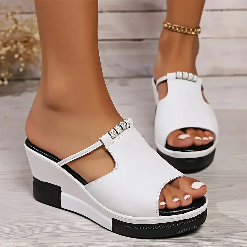 Women's comfort cushioned wedge sandals with contoured footbed for comfort support and everyday elegance