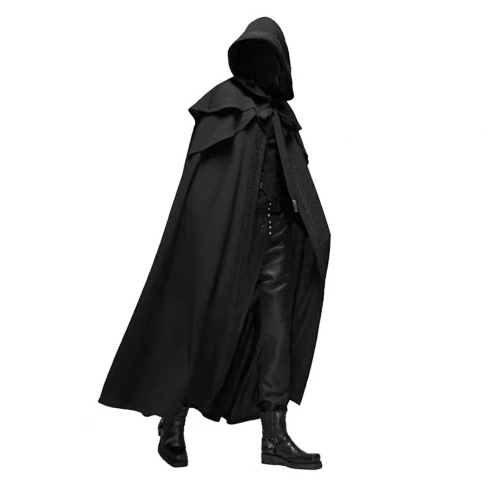 Unisex steampunk gothic tailcoat in black theatrical cut with dramatic split back cosplay design