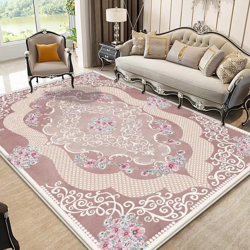 European Style Luxury Carpet Living Room Flower Pattern Decoration Bedroom Large Rugs Sofa Area Non-slip Easy Clean Floor Mat
