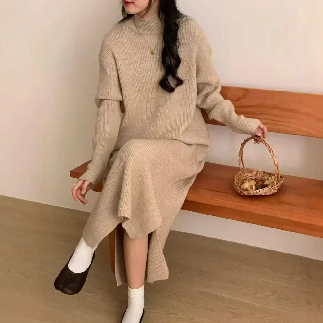 Mila cozy knit sweater dress loose relaxed silhouette soft acrylic fabric for autumn winter