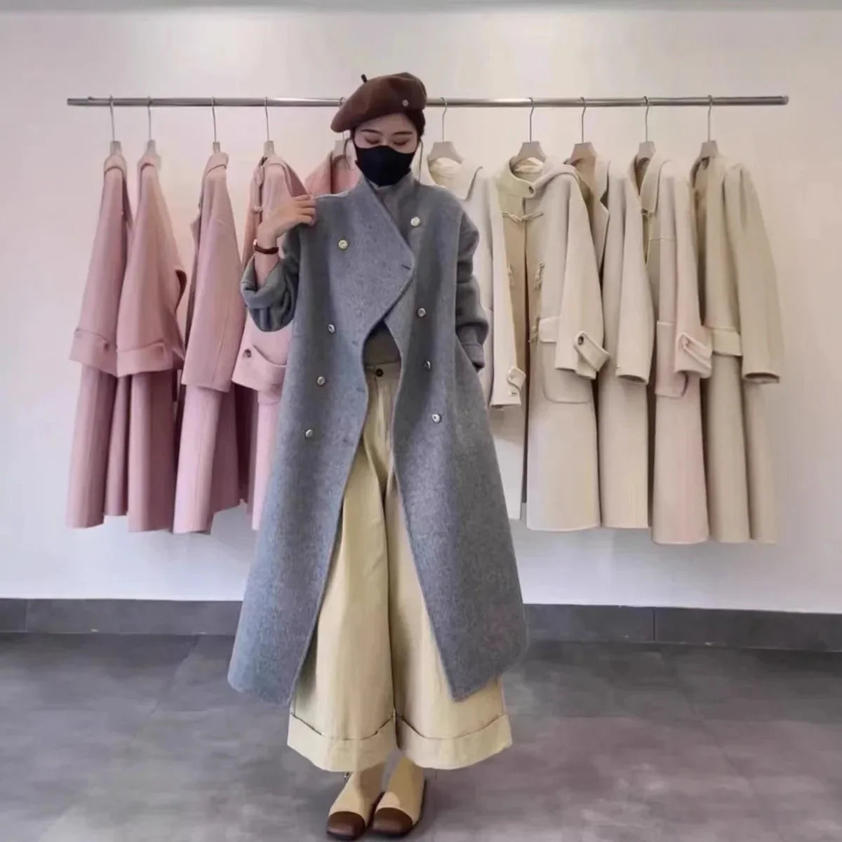Gianna camel wool blend coat straight fit mid-calf length Korean-inspired style