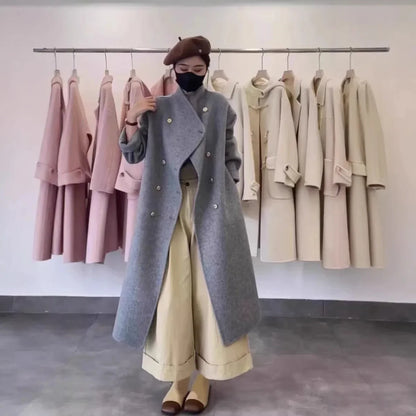 Gianna camel wool blend coat straight fit mid-calf length Korean-inspired style