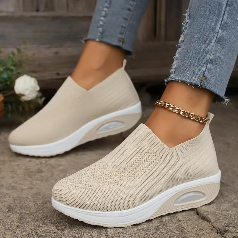 Women's breathable mesh wedge mule walking shoes with comfort air cushion sole for all-day comfort