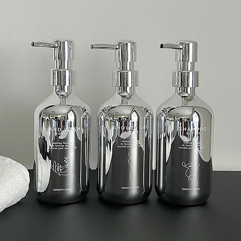 Lumora 500ml shower gel set polished electroplating PP bottle with steady press dispenser