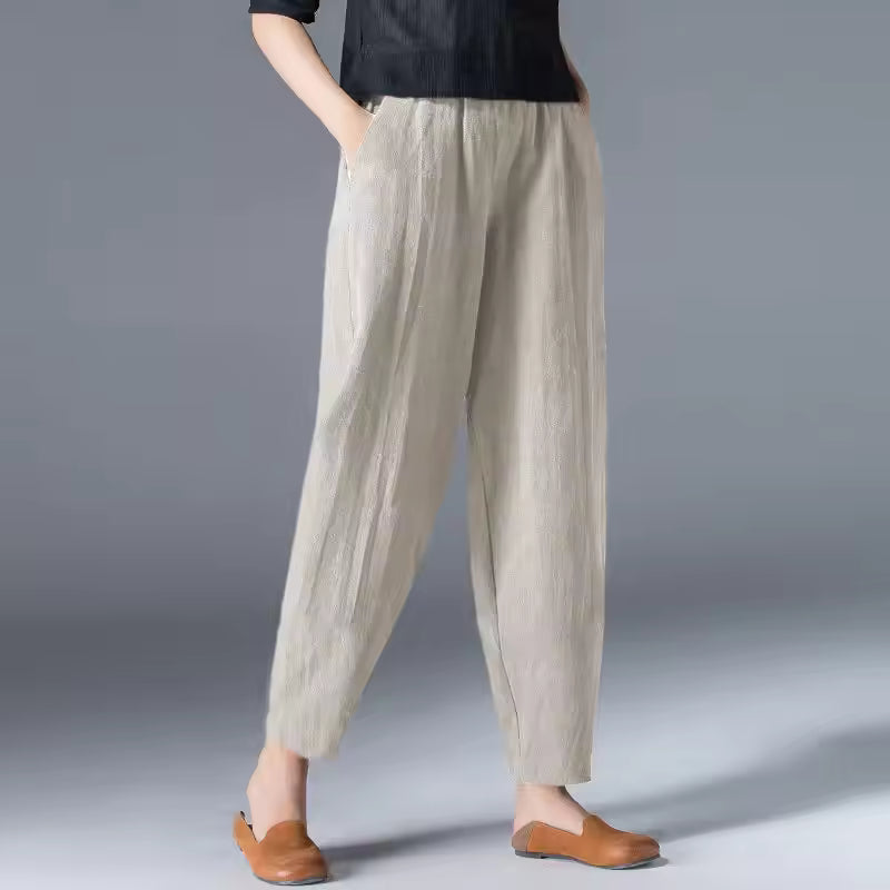 Women's lightweight summer trousers relaxed tapered ankle cut in breathable breezy fabric