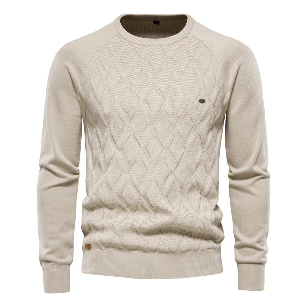 Men's checkered sweater in classic pattern with refined fit and subtle sophisticated style for versatile wear