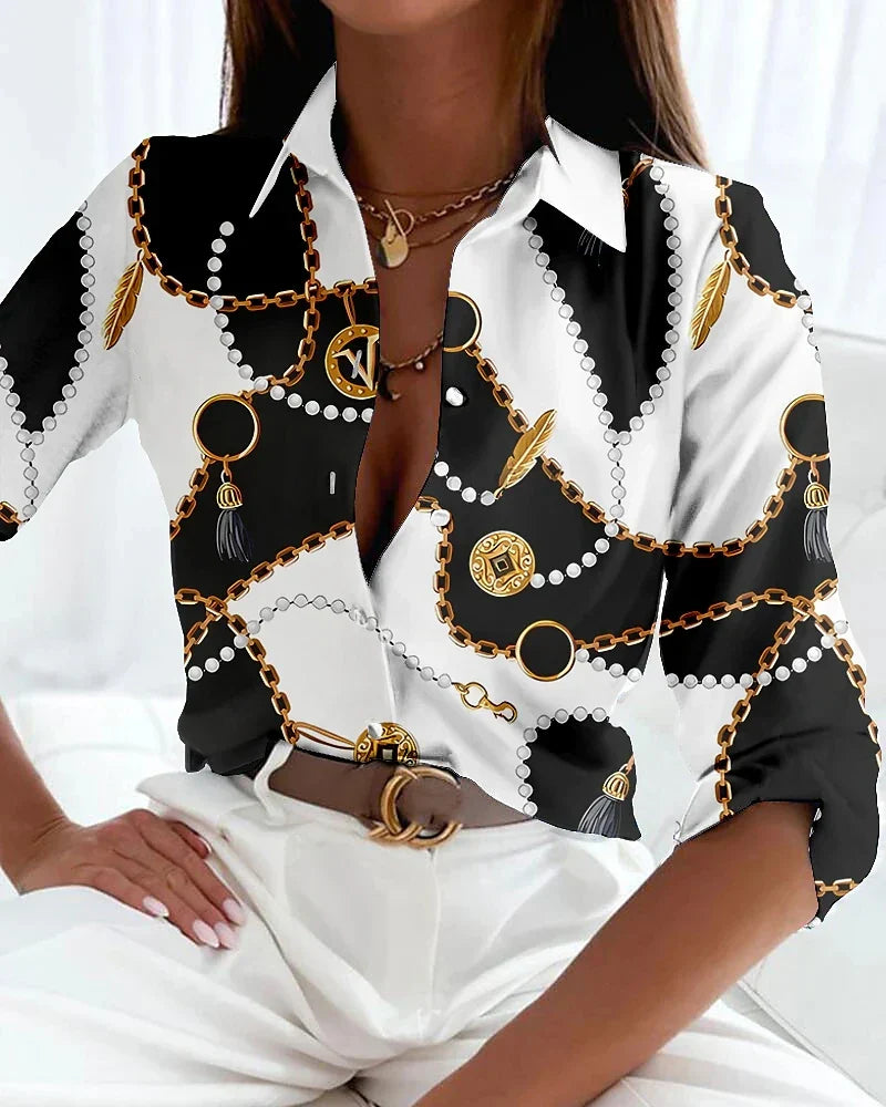 Viola contemporary printed blouse with bold abstract art print, flattering silhouette, light breathable fabric