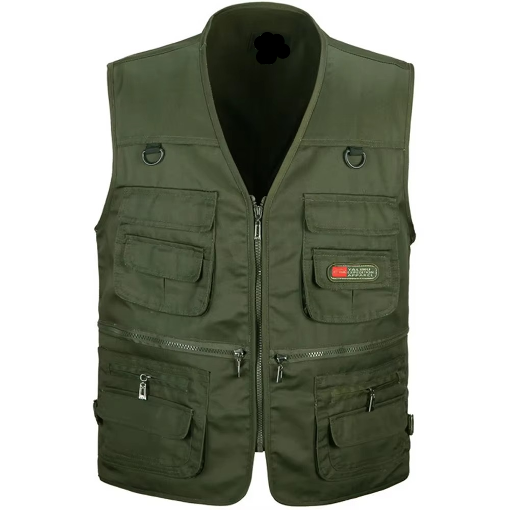 Men's lightweight outdoor fishing vest with multiple zippered cargo pockets for hiking and travel