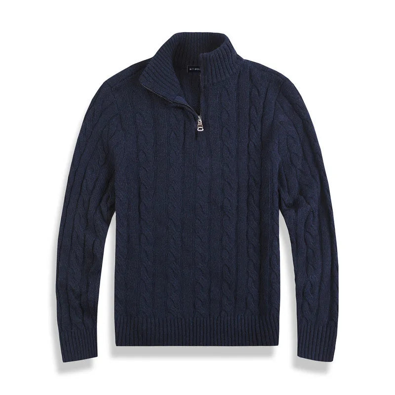 Men's cream cable knit half-zip sweater cotton blend regular fit with ribbed edges classic texture