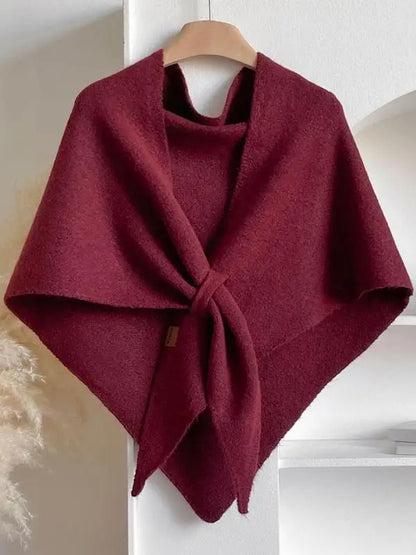 Soft plush knit winter shawl wrap in solid color, cozy oversized style for everyday luxury layering