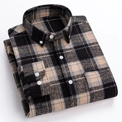 Men's plus size plaid long sleeve shirt in 7XL cotton blend with single chest pocket