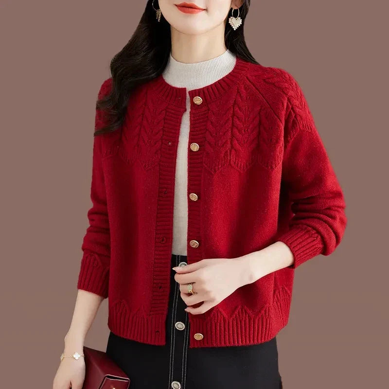 Women's wool blend relaxed fit cardigan sweater vintage style button front cozy knit layering piece