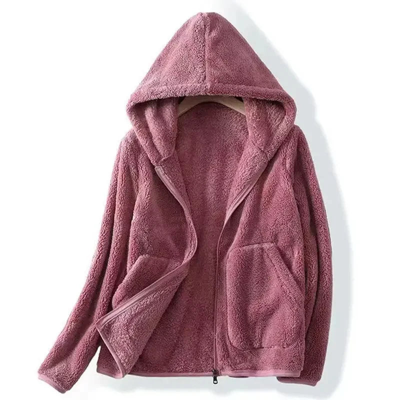 Zevar gray fleece zip-up hoodie sweatshirt relaxed fit with cozy hood