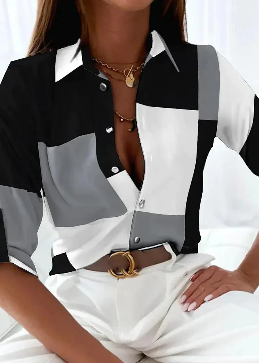 Viola contemporary printed blouse abstract art pattern flattering silhouette lightweight breathable fabric